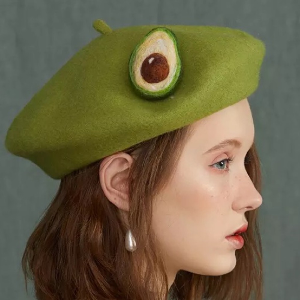 Women’s Authentic whimsical AVOCADO  Winter French Beret Hat Accessory
